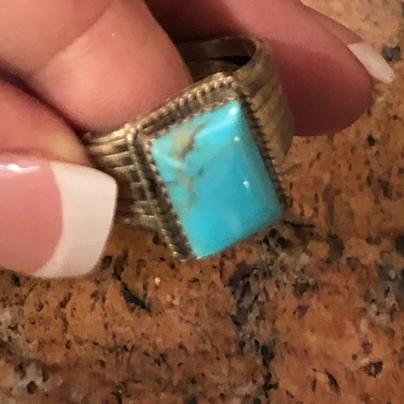 “RB” Engraved Navajo Turquoise & Sterling Silver - Picture 3 of 8